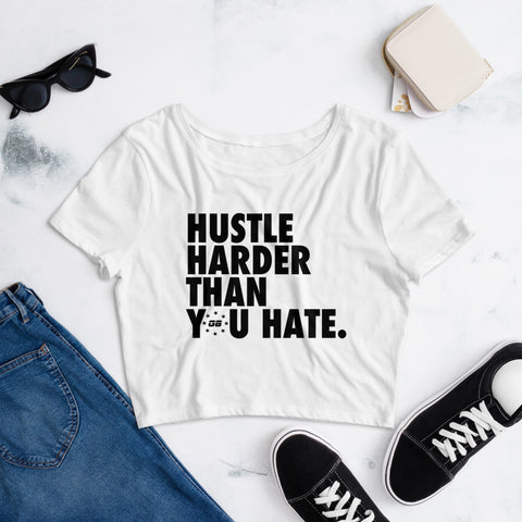 Hustle  Harder Women’s Crop Tee WHITE